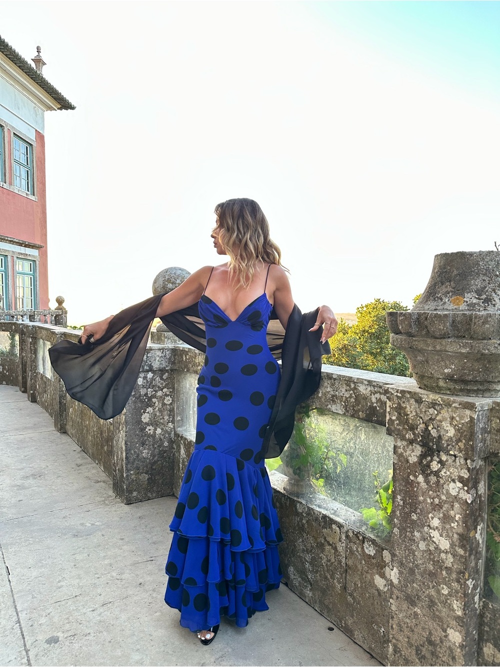 Zara Cobalt Blue Ruffled Maxi Dress with Black Polka Dots - Picture 4 of 4